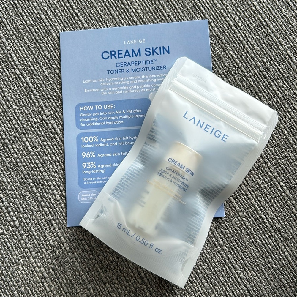 NWT LANEIGE Cream Skin Cerapeptide Toner & Moisturizer 15mL